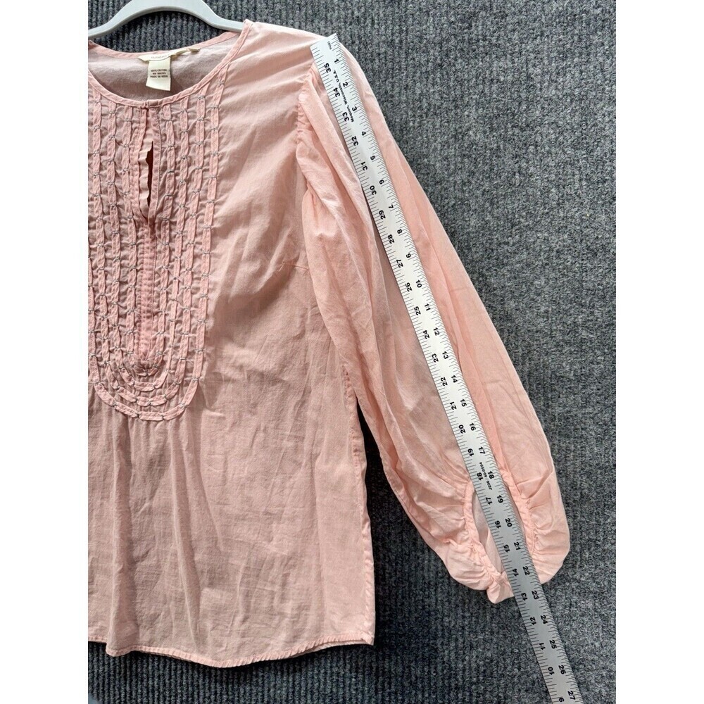Sundance Pintuck Cotton Top Womens Small Pink Metallic Puff Sleeve Keyhole Neck - Picture 7 of 8